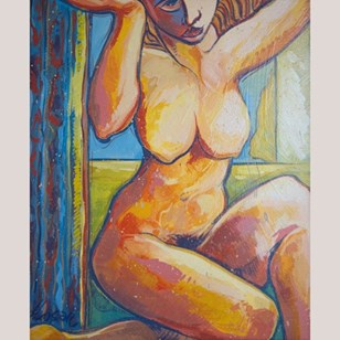 Neo-Expressionist Female Nude – Oil...