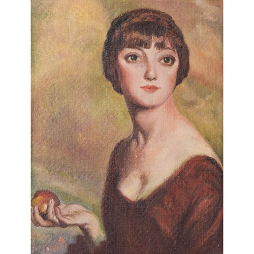 Portrait of a Young Woman Holding an Apple