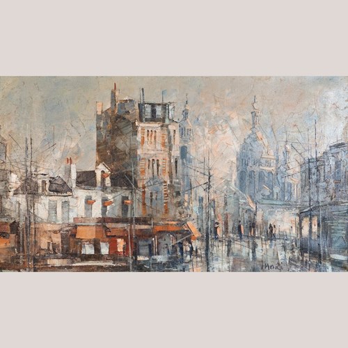 Parisian Street Scene With Sacré-Cœur – Framed Mid-Century Impressionist
