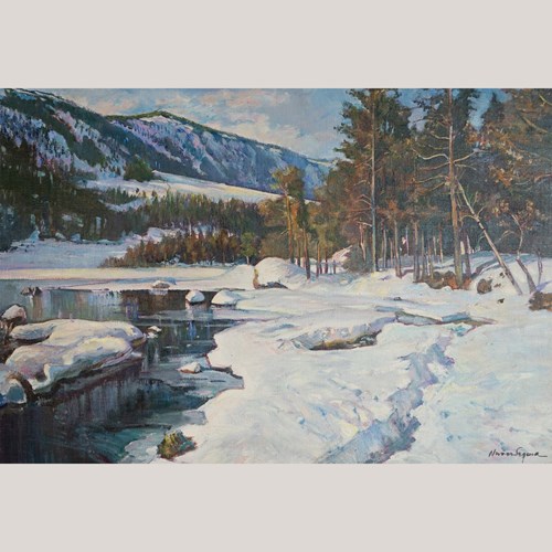Snowy River Landscape – Follower Of Thomas R. Curtin And Frits Thaulow