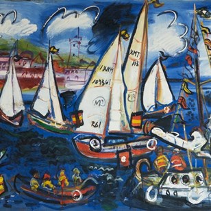 Sailboats At Regatta – Original Oil...