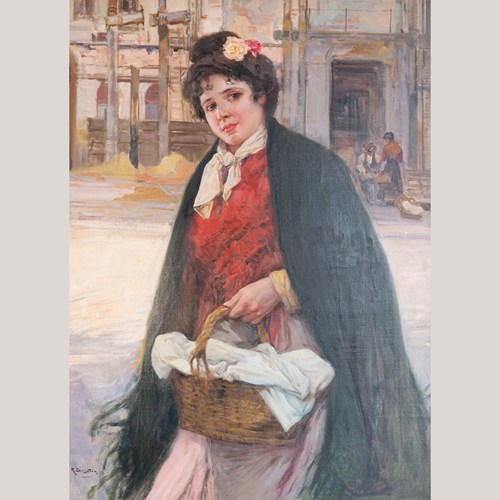 The Flower Seller – 19Th Century Oil Painting - Ricardo Brugada Y Panizo