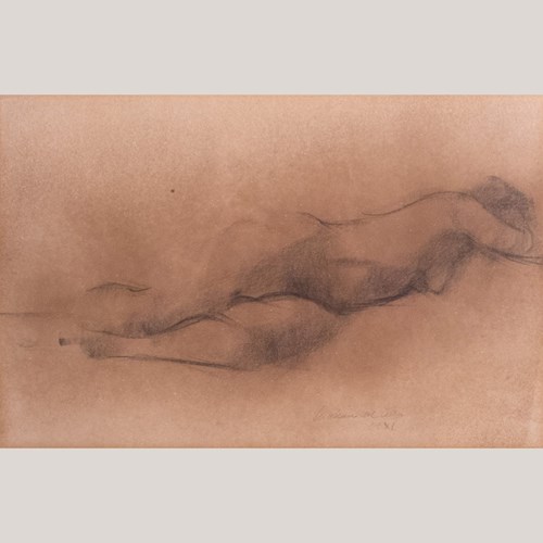 Reclining Nude Study – Original Signed Drawing 20Th Century