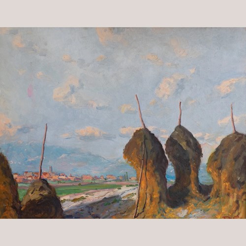 Impressionist Haystack Landscape – Oil On Canvas By Ramon Trulls Pons