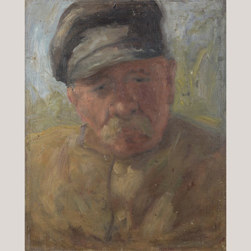 Impressionist Sketch Of Elderly Man With Cap – Signed On Reverse, Artist Present