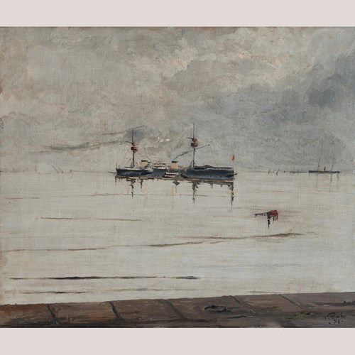 Spanish Steam Warship Pelayo – Signed And Dated - Oil On Canvas