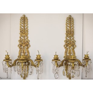 Two Bronze And Cut Glass Wall-Mount...