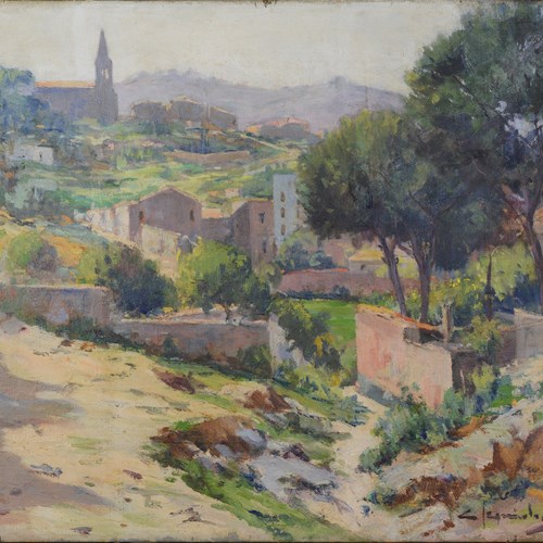 Impressionist Oil - Spanish Or Catalan Mountain Village