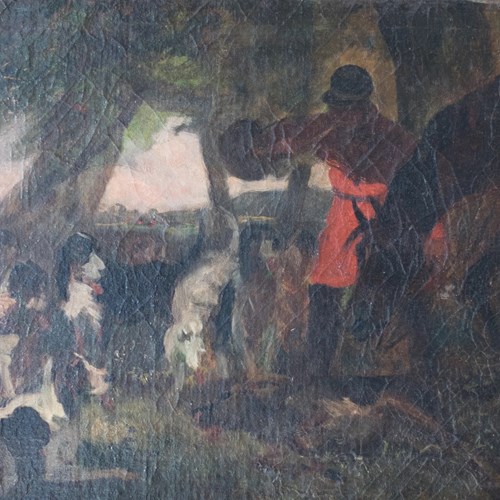 Study Of A Hunting Scene - Oil On Canvas