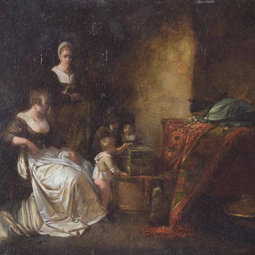 18Th Century Domestic Scene - Oil On Panel