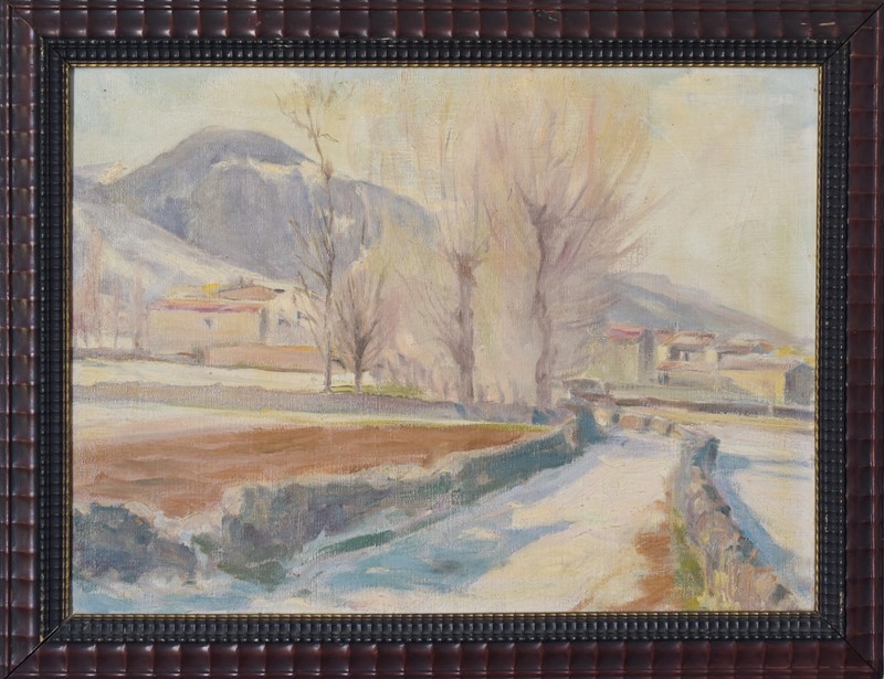 Impressionist Snowscape with Village and Mountains-modern-decorative-main-with-frame-main-637394799918312070.jpg