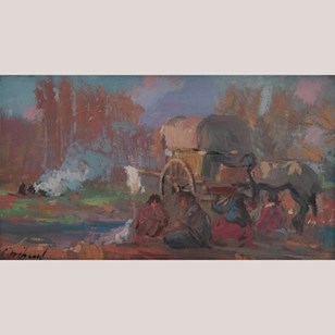 Impressionist Oil – Gypsy Camp Scen...