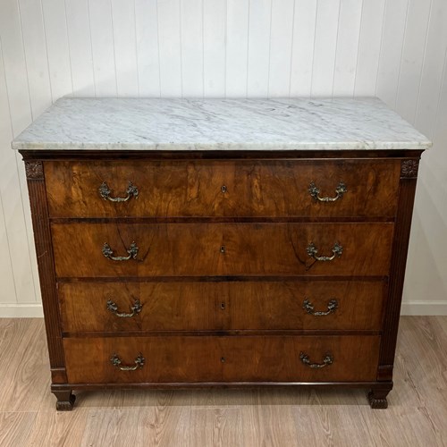 French Walnut Commode With Marble Top