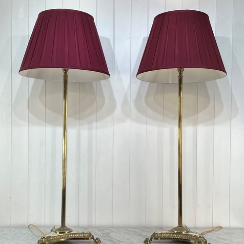 Pair Of Tall Brass Column Table Lamps