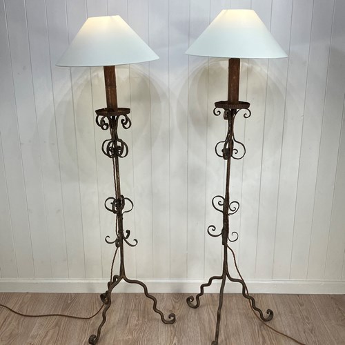 Pair Of 1950S Spanish Gilt Iron Floor Lamps