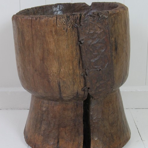 Large wooden mortar
