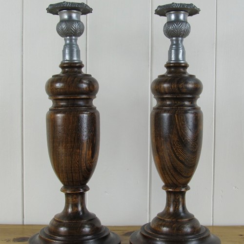 Pair Of Turned Wood Candlesticks