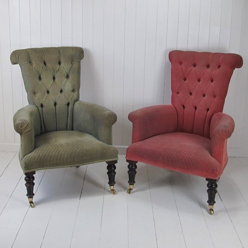 Pair Of Button Back Victorian Armchairs