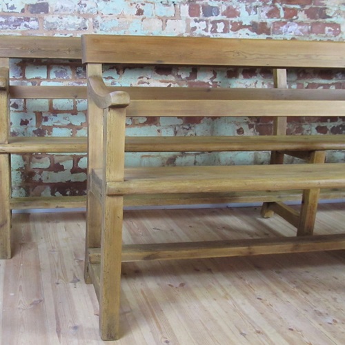 Near Pair Of Pitch Pine Chapel Benches