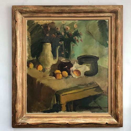 Large Belgian Still Life Oil On Canvas (1950S)