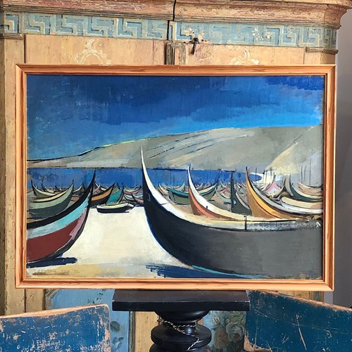 Cynthia Tew (1954) Boats Oil On Board