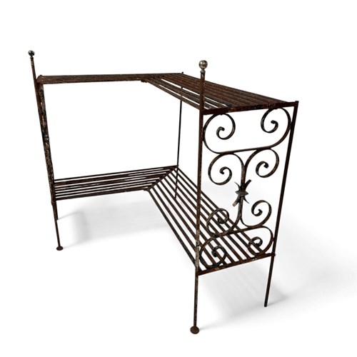 Antique Wrought Iron L-Shaped Garden Shelving Unit