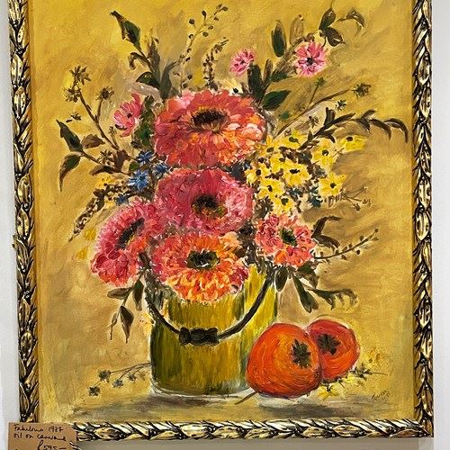 1930S Floral Oil Painting In Ornate Gilded Frame