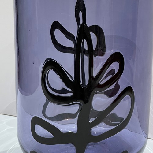 Cenedese Murano Mauve Glass Vase With Abstract Leaf Pattern