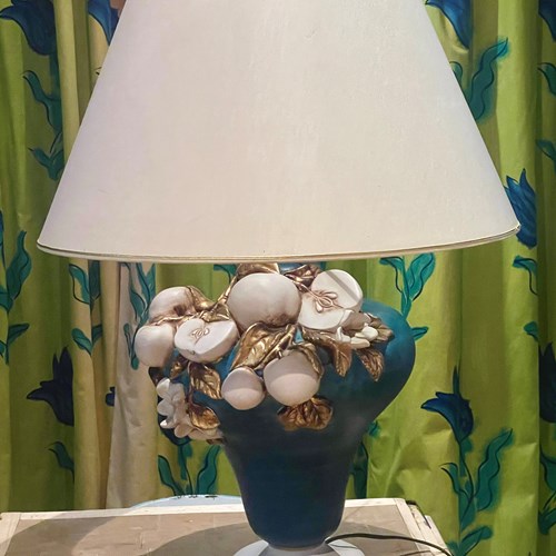 1950S Ceramic Lamp With Gilt Fruit Details
