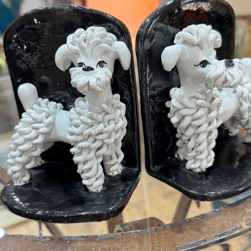 1950S Ceramic Poodle Spaghetti Bookends
