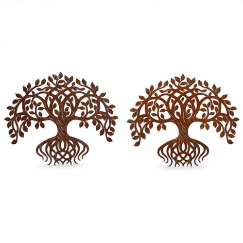 Pair Of Possibly 1970S (Or Earlier) Weathered Metal Tree Wall Hangings