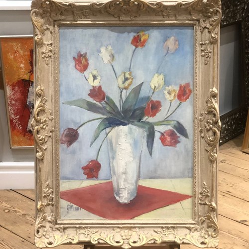 Oil On Canvas Of Tulips In Fabulous Frame