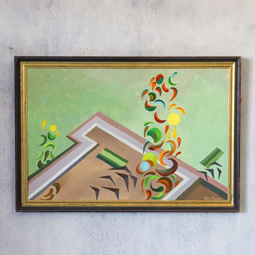 Modernist Abstract Oil On Canvas Entitled "Seed Bed" By Denis Barnham 