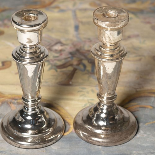 Antique French Pair Of Mercury Glass Candlesticks
