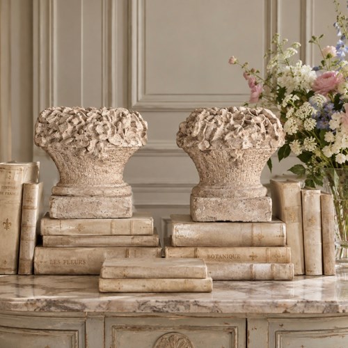 Pair Of 18Th Century Carved Stone Baskets