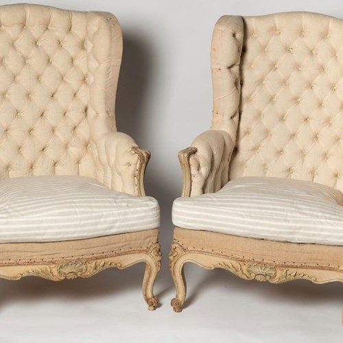 Antique French Pair Of Wing Chairs