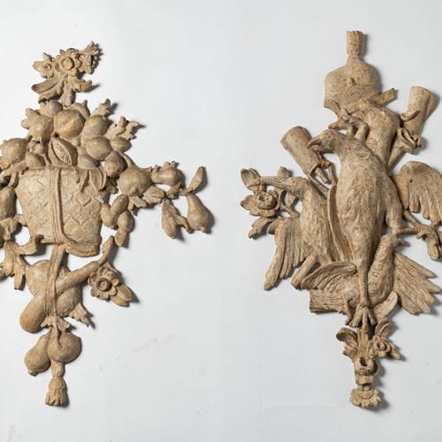 Pair Of Antique Wall Hanging Italian Carvings 