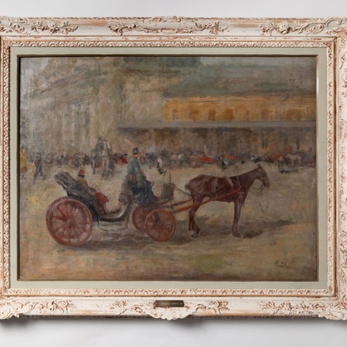 Antique Oil On Canvas, Signed By Rimoldi, “La Calèche”