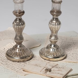 French Mercury Glass Candlesticks