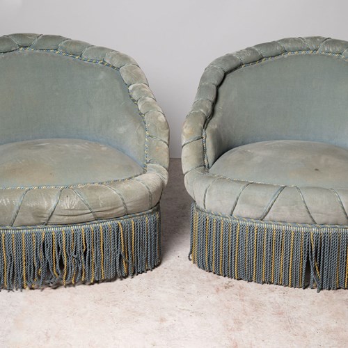 Antique French Pair Of Piecrust Chairs For Upholstery