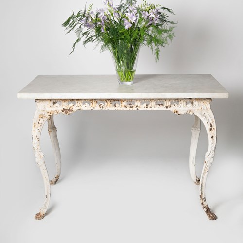 Rare French 19Th Century Cast Iron, Marble Table