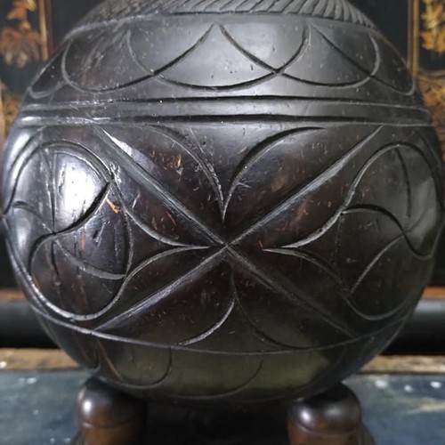 Vintage Carved Coconut Shell vase