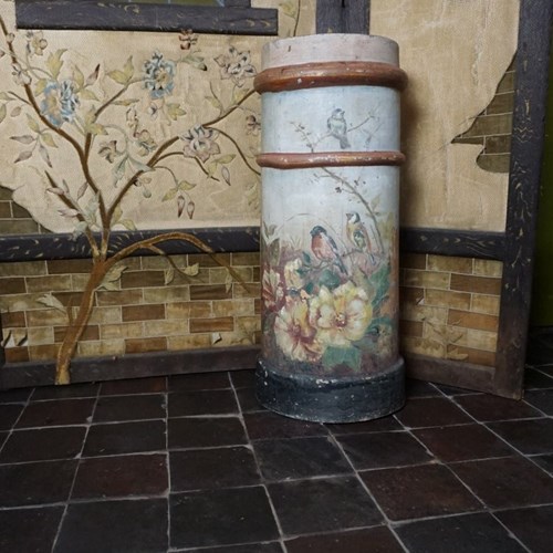 A Hand Painted Chimney Pot Depicting Birds And Flowers