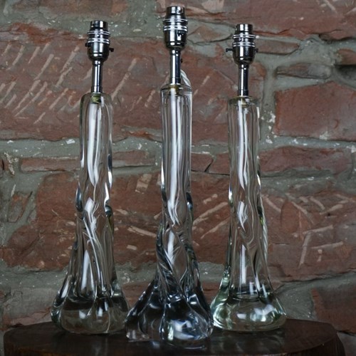 A Trio Of Clear Glass Strathearn Table Lamps, 1960S