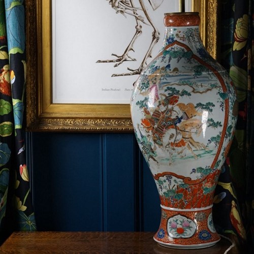A Large Japanese Porcelain Floor Vase Lamp
