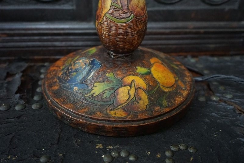 A wooden polychrome floral table lamp-no43collectables-dsc03143-main-637934669644165835.JPG
