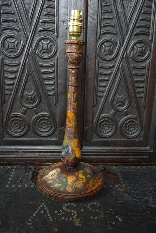 A wooden polychrome floral table lamp-no43collectables-dsc03144-main-637934669632447187.JPG