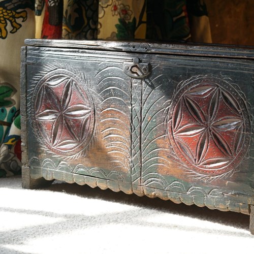 A Late 18Th Century European Hand Carved And Painted Marriage Box