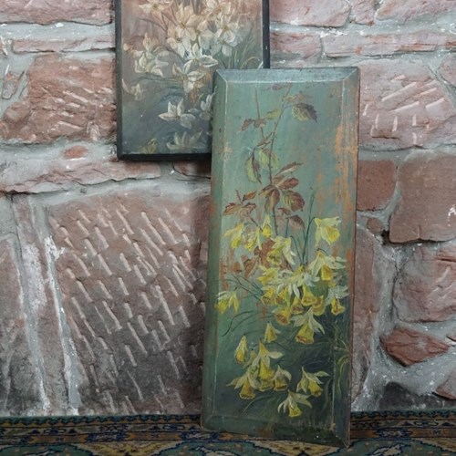 A Pair Of French Floral Hand Painted Wooden Panels