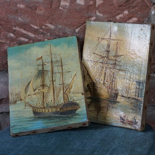 A Pair Of Petit Maritime Oil Paintings